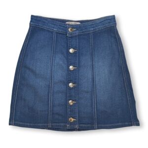 GUESS Los Angeles Button Front Denim Mini Skirt Womens Size 26 Blue Soft Stretch